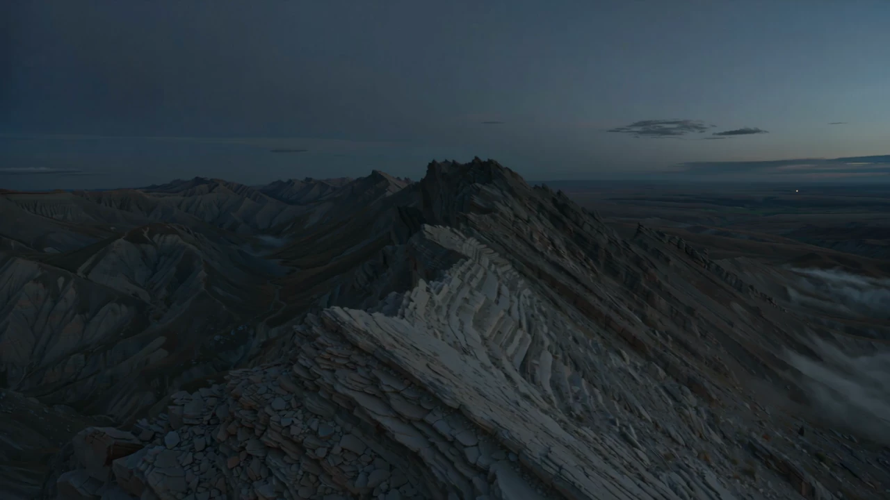 Moonlit mountain ridge beneath a quiet sky